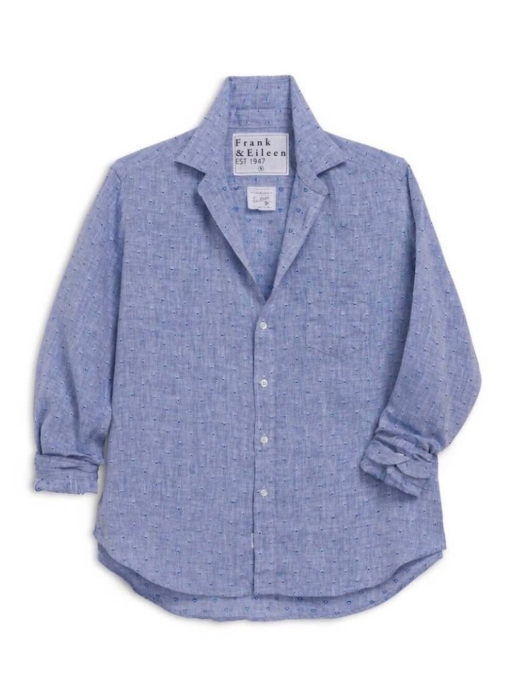 NEW FRANK & EILEEN "Eileen" Shirt Blue Linen Hearts XXS